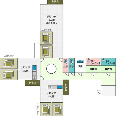 （２２）カントリーハウスドミトリー2~4⼈⽤(キッチン付き/シャワー、トイレ共同利⽤) (駐⾞券1台分付き)【Acoustic Lounge THE CAMP 2026】 in 長野 こだまの森