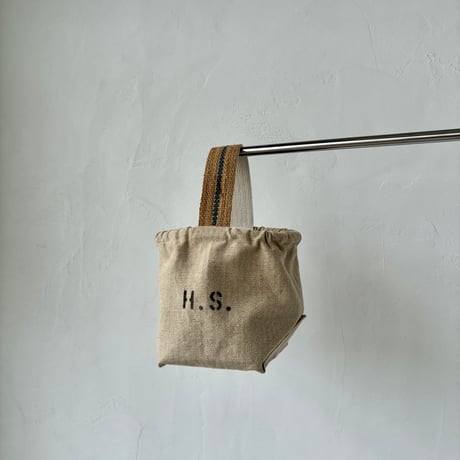 Vintage herringbone linen bucket bag