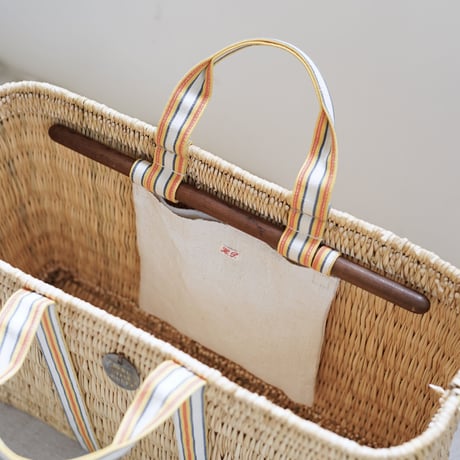 1930's French tape tote bag 『Square XL』with antique linen pocket