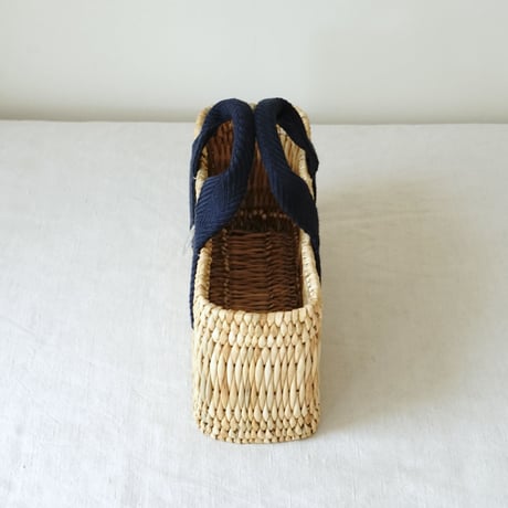 Navy blue tote basket + Antique cloth pouch (blue)