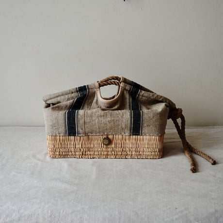1900's vintage grain sack BAG/XL with vintage rope W linen