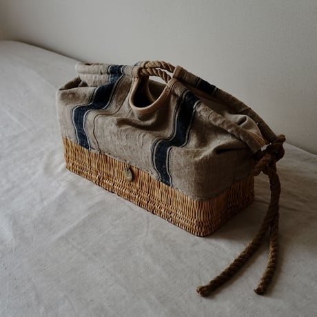 1900's vintage grain sack BAG/XL with vintage rope W linen