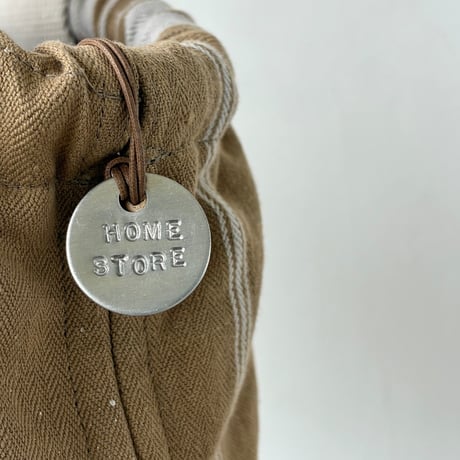 Vintage herringbone linen bucket bag
