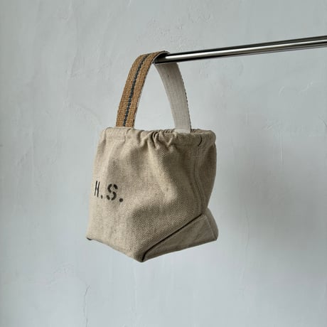 Vintage herringbone linen bucket bag