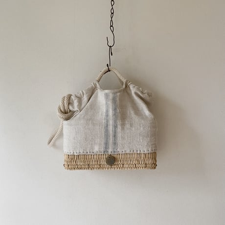 1900's vintage grain sack ROPE BAG / S