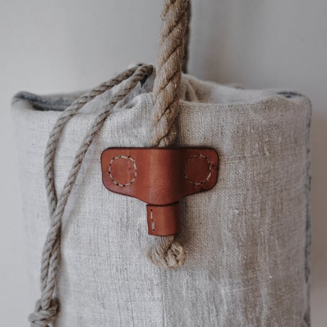 raffia basket + 1900's vintage home spun linen  with vintage rope