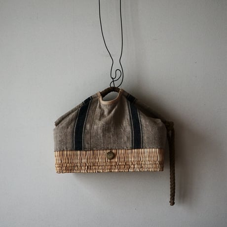 1900's vintage grain sack BAG/XL with vintage rope W linen