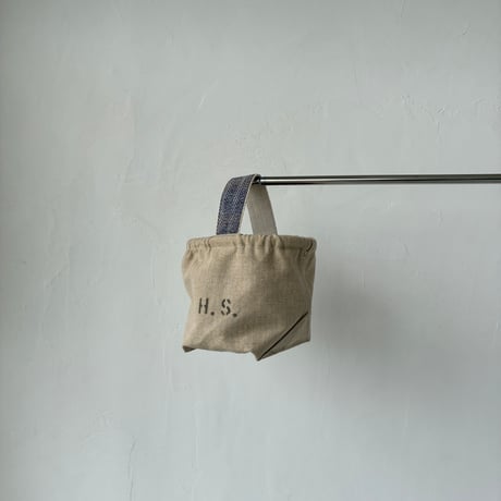 Vintage herringbone linen bucket bag