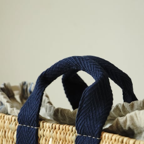 Navy blue tote basket + Antique cloth pouch (blue)