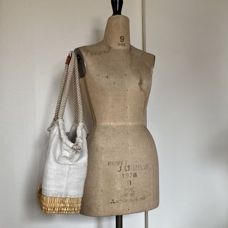 1900's vintage grain sack ROPE BAG / S