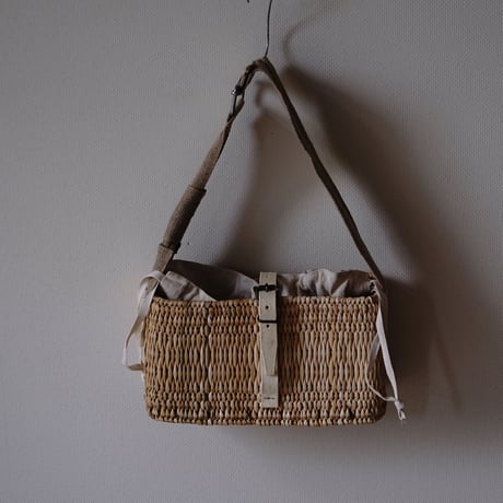 OLD JUTE & LEATHER TAB BAG + antique cloth pouch