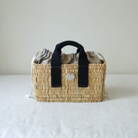 Navy blue tote basket + Antique cloth pouch (blue)
