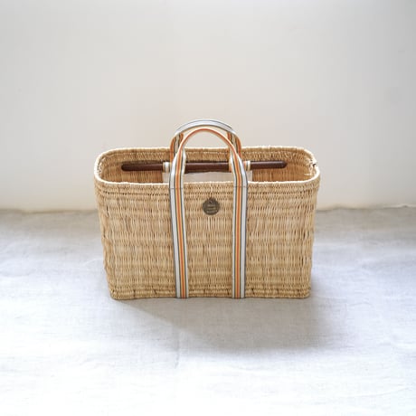 1930's French tape tote bag 『Square XL』with antique linen pocket