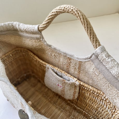 vintage heavy linen ROPE BAG / S