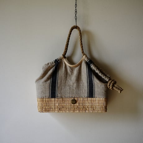 1900's vintage grain sack BAG/XL with vintage rope W linen