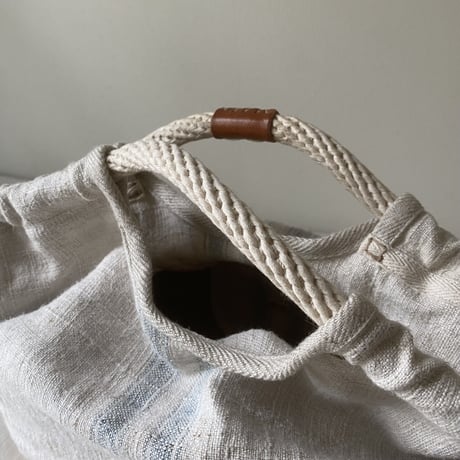 1900's vintage grain sack ROPE BAG / S