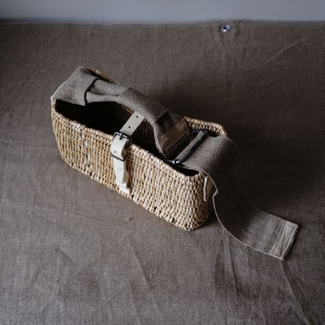 OLD JUTE & LEATHER TAB BAG + antique cloth pouch