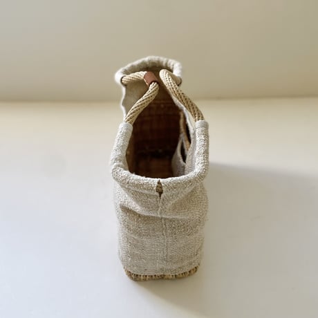 vintage heavy linen ROPE BAG / S