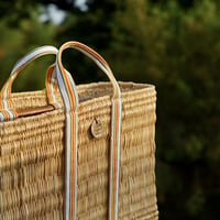 1930's French tape tote bag 『Square XL』with antique linen pocket
