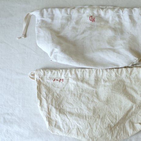 1930's espadrille tape tote basket + Antique cloth pouch