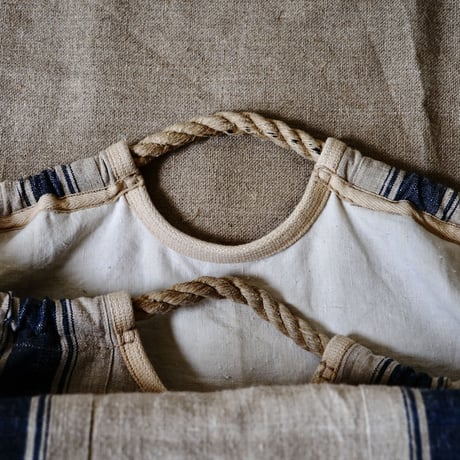 1900's vintage grain sack BAG/XL with vintage rope W linen