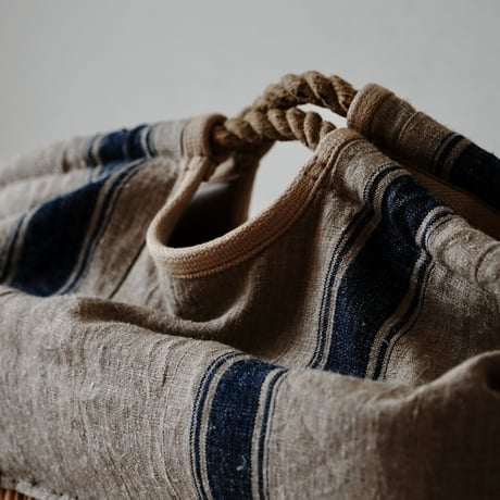 1900's vintage grain sack BAG/XL with vintage rope W linen