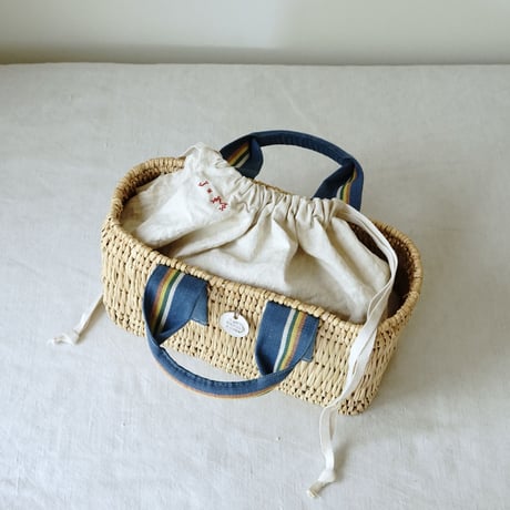 1930's espadrille tape tote basket + Antique cloth pouch