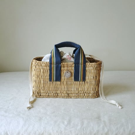 1930's espadrille tape tote basket + Antique cloth pouch