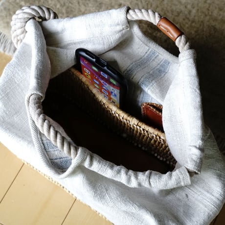 1900's vintage grain sack ROPE BAG / S