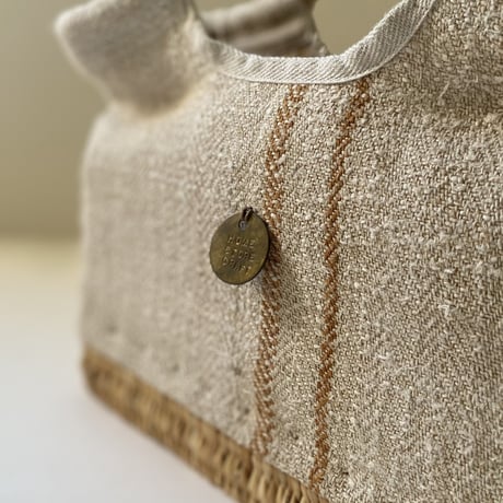 vintage heavy linen ROPE BAG / S