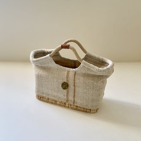 vintage heavy linen ROPE BAG / S