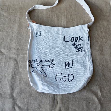 Vintage dobby  linen ""rakugaki"" shoulder bag