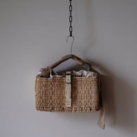 OLD JUTE & LEATHER TAB BAG + antique cloth pouch