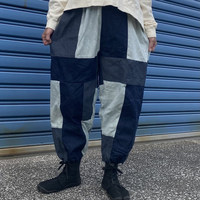 パッチワークポケット　もんぺパンツ☆ 岡山デニム×本藍染めオーガニックコットン生地パッチワーク もんぺ