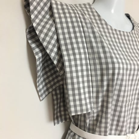 QFD／cotton dress  gingham check grey