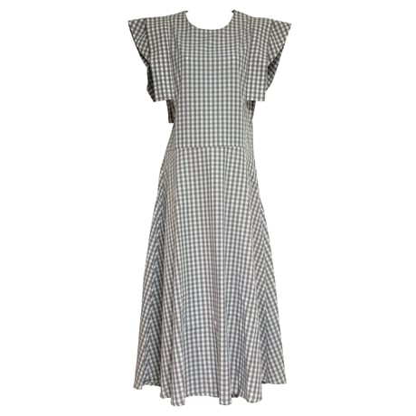 QFD／cotton dress  gingham check grey
