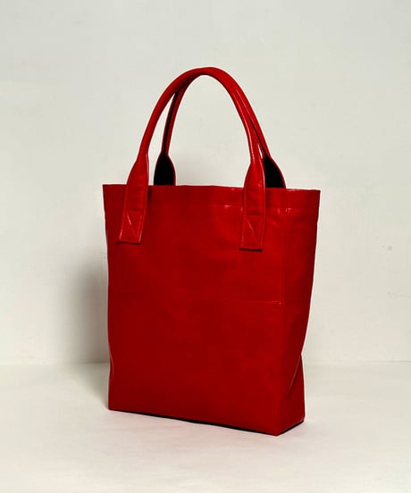 ハンドメイド レザートートバッグ / レッド　Handmade Leather Tote Bag / Red