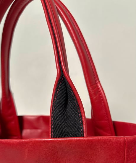 ハンドメイド レザートートバッグ / レッド　Handmade Leather Tote Bag / Red