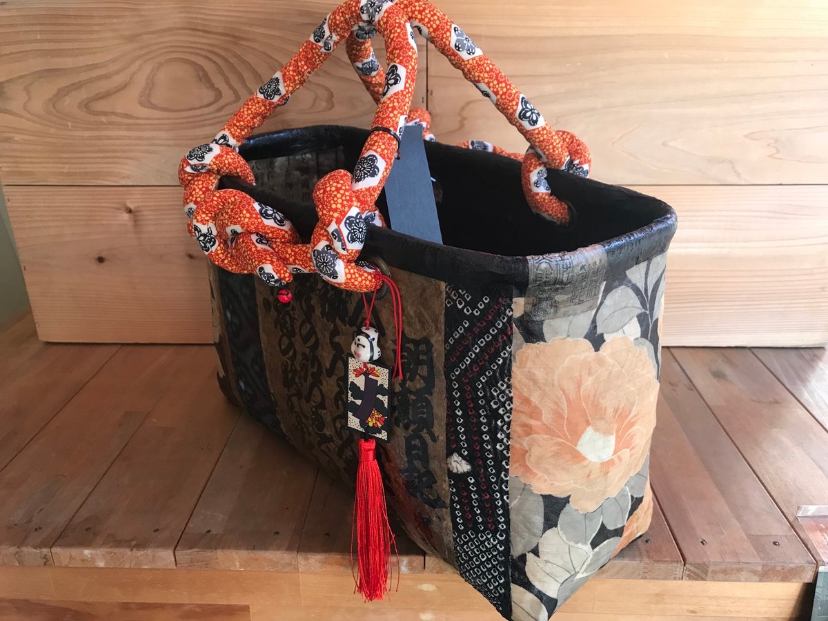 一閑張り　一閑張りバッグ　古文書　和紙　花絵柄　大正　着物　印譜京友禅　牡丹　椿 一閑張り 一閑張りバッグ 古文書 和紙 花絵柄 大正 着物 印譜 京友禅