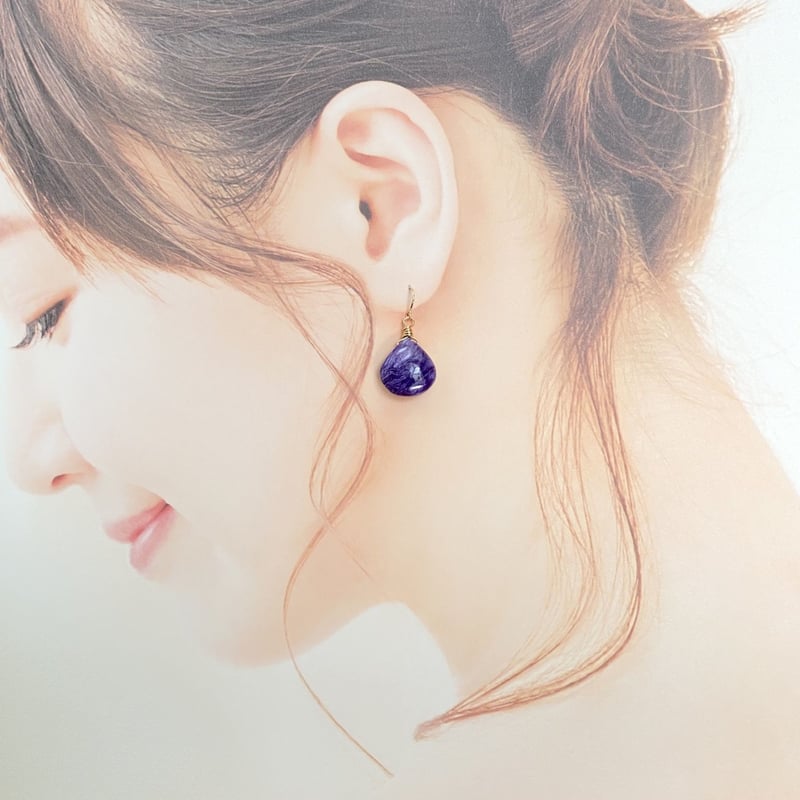 14KGF】チャロアイトのマロン一粒ピアス | Elenath