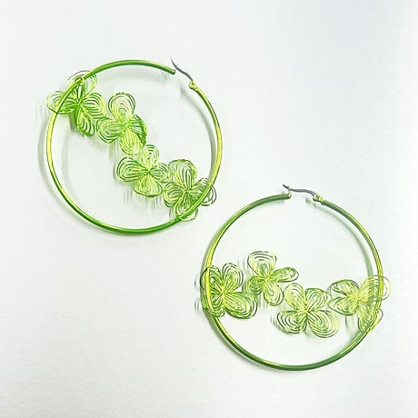 Flower Hoop Earrings -Green-