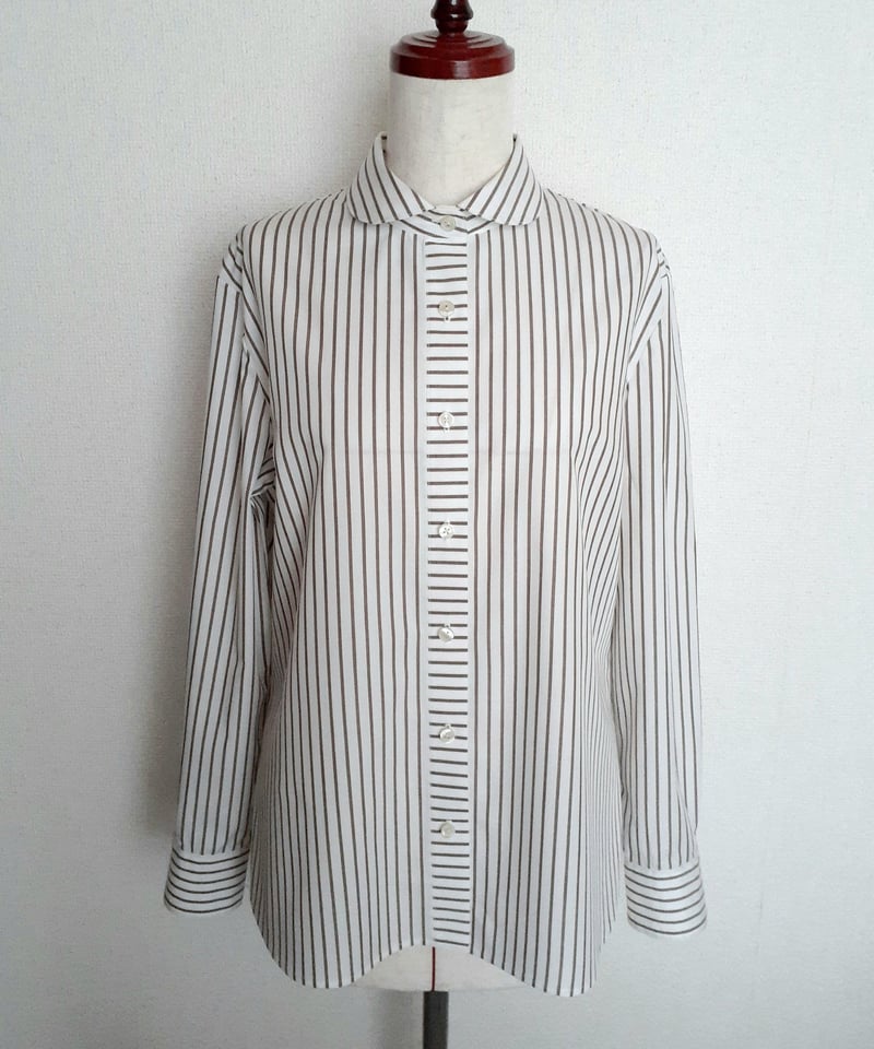 縦横ストライプの丸襟シャツ（11号サイズ） milk&hazelnuts | 服
