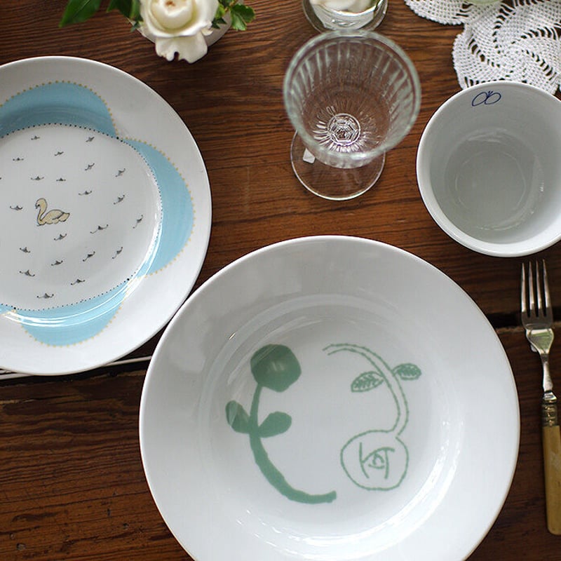 ミナペルホネン　平皿23センチ 2枚セット ミナ ペルホネン MINT GREEN FLOWER 深プレート23.5cm | picco