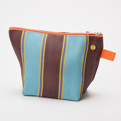 Lila& Fleur cosmetic pouch/Dark Brown & Sax blue