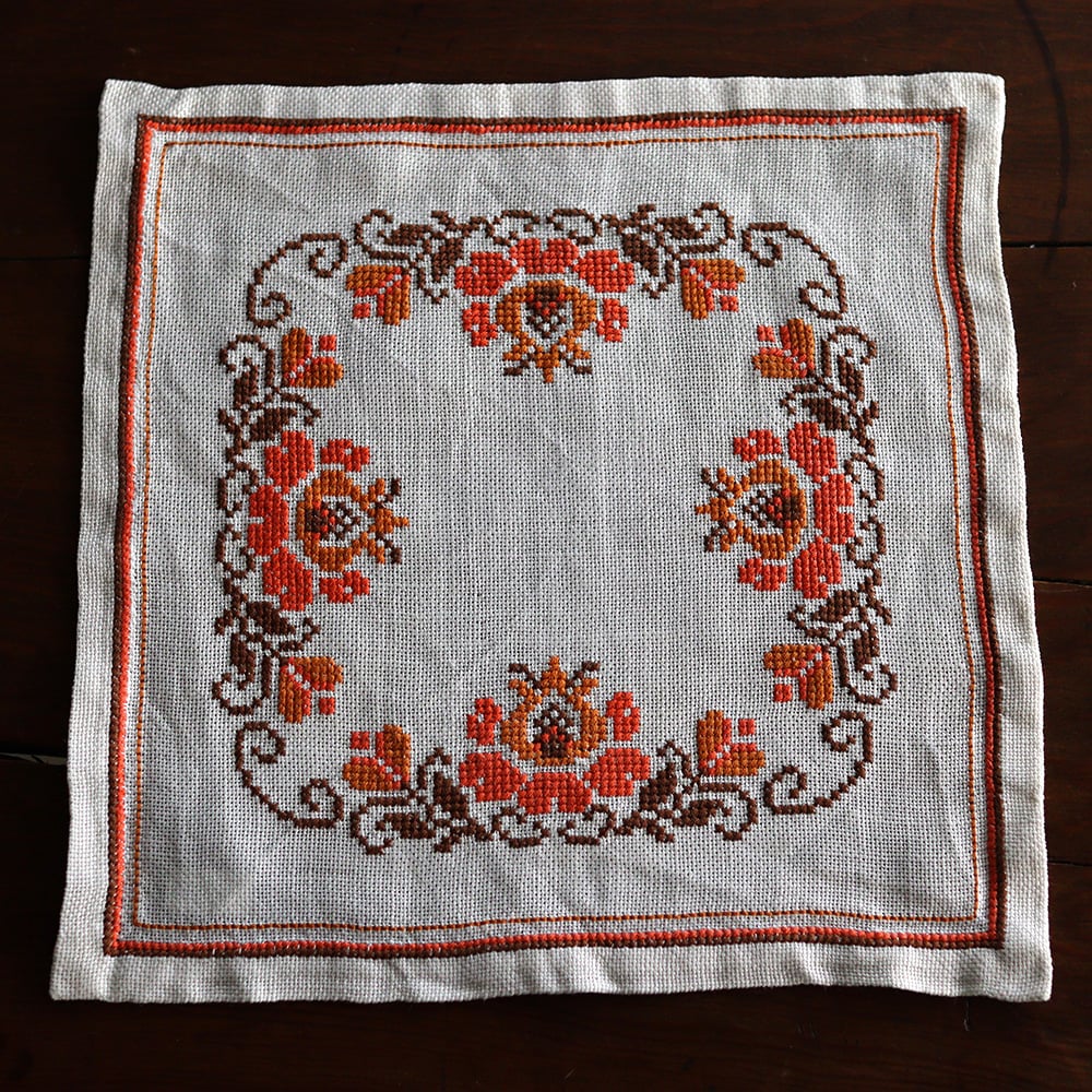 vinatge hand embroidery cloth orange flower [li...