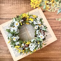 ミモザとデルフィニウムのフルラウンドリース | morinowa's STORE