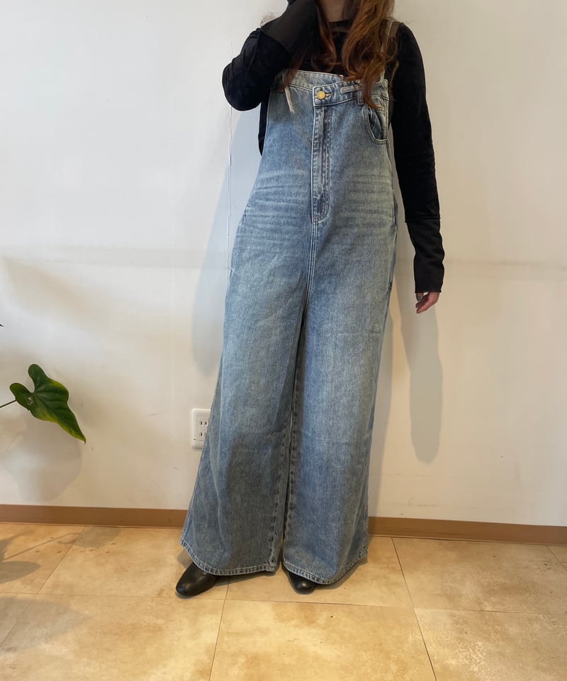 リメイク風サロペットデニムワイドパンツ | TO