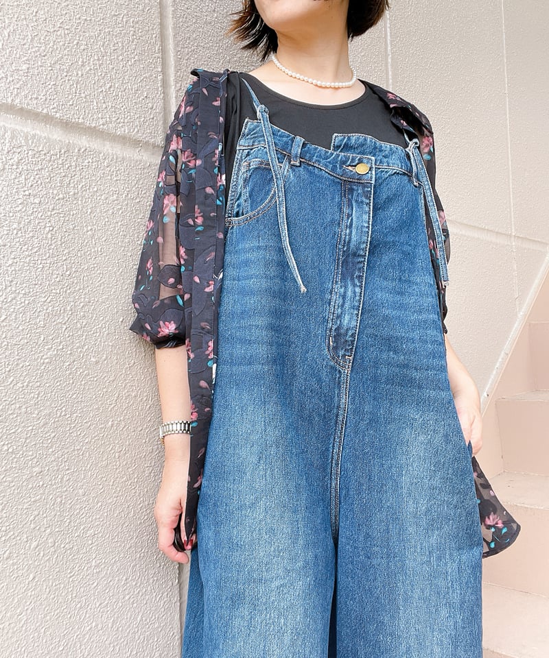 リメイク風サロペットデニムワイドパンツ | TO