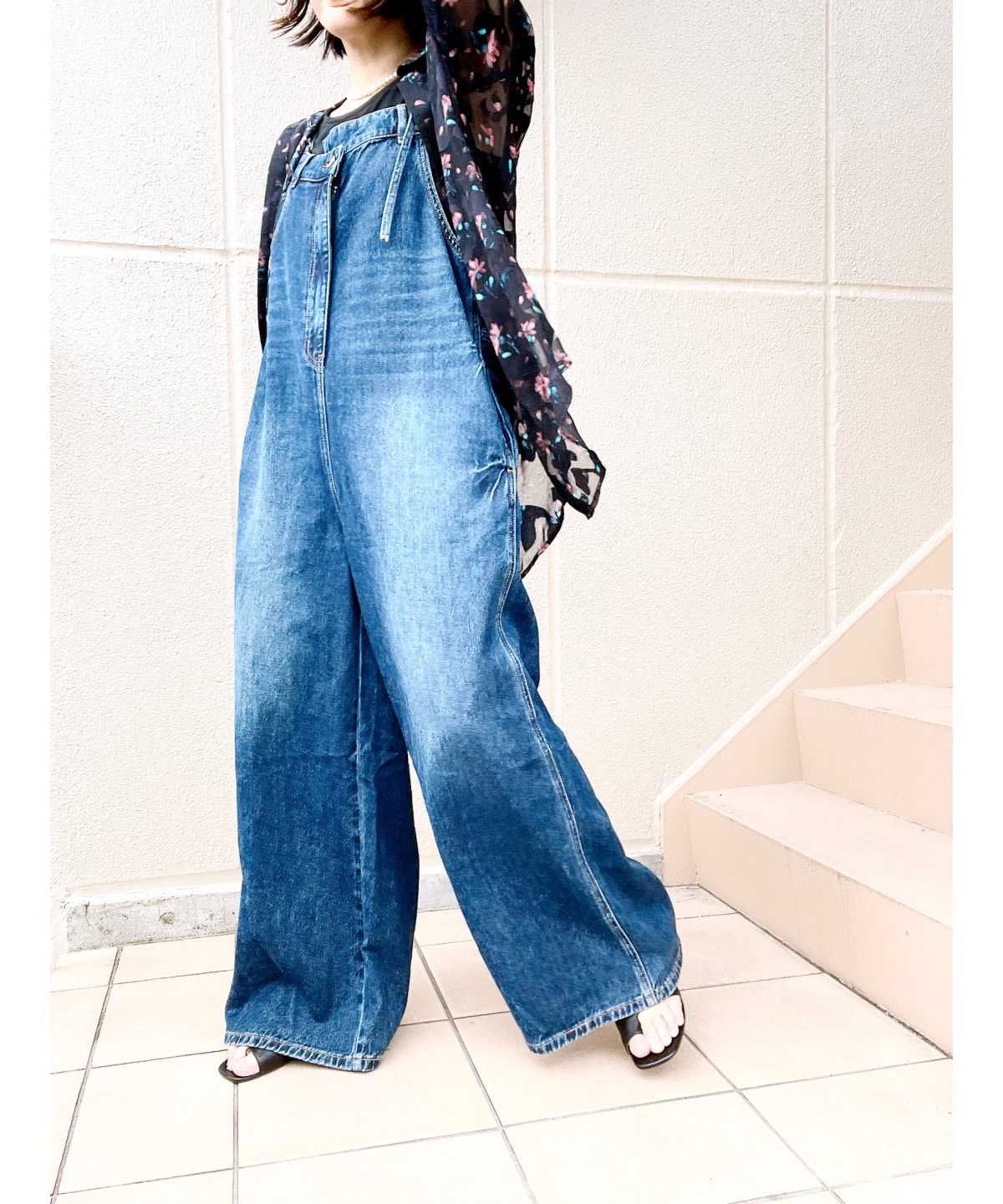 リメイク風サロペットデニムワイドパンツ | TO