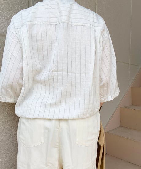 KHA:KI  ｜フォイルプリントストライプシャツ